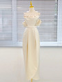 Champagne Satin Strapless 3D Flower Wedding Dress
