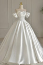 White Satin Beading Pleats Wedding Dress