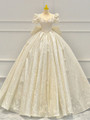 Champagne Sequins Puff Sleeve Beading Wedding Dress