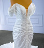 White Mermaid Satin Off the Shoulder Beading Pearls Wedding Dress