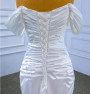White Mermaid Satin Off the Shoulder Beading Pearls Wedding Dress