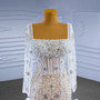 White Mermaid Tulle Long Sleeve Pearls Beading Wedding Dress