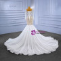 White Mermaid Tulle Long Sleeve Pearls Beading Wedding Dress