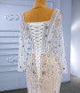 White Mermaid Tulle Long Sleeve Pearls Beading Wedding Dress