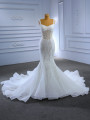 White Mermaid Straps Tulle Sequins Beading Wedding Dress