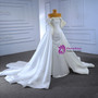 White Satin Of the Shoulder Pleats Pearls Wedding Dress