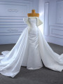 White Satin Of the Shoulder Pleats Pearls Wedding Dress