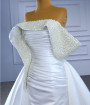 White Satin Of the Shoulder Pleats Pearls Wedding Dress