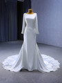 White Mermaid Long Sleeve Backless Lace Wedding Dress