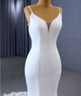 White Mermaid Backless Lace Spaghetti Straps Wedding Dress