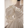 Vintage White Satin Lace Puff Sleeve Wedding Dress