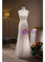 White Mermaid Strapless Sequins Pearls Wedding Dress