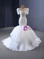 White Mermaid Tulle Sequins Short Sleeve Beading Wedding Dress