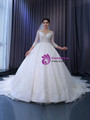 White Tulle Sequins Long Sleeve Wedding Dress With Long Train