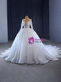 White Tulle Sequins Long Sleeve Wedding Dress With Long Train