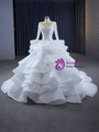 Ball Gown Long Sleeve White Tiers Sequins Wedding Dress