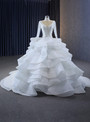 Ball Gown Long Sleeve White Tiers Sequins Wedding Dress