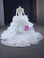 Ball Gown Long Sleeve White Tiers Sequins Wedding Dress