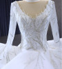 Ball Gown Long Sleeve White Tiers Sequins Wedding Dress