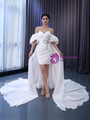 White Satin Sweetheart Wedding Dress Detachable Train