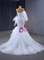 Sexy White Mermaid Tulle Pleats Beading Wedding Dress