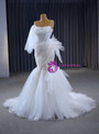 Sexy White Mermaid Tulle Pleats Beading Wedding Dress