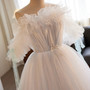 White Tulle Strapless Pleats Wedding Dress