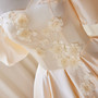 Champagne Satin Flower Puff Sleeve Wedding Dress