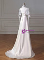 White Satin Square Neck Short Sleeve Wedding Dress