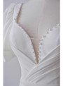 White Satin Square Puff Sleeve Pearls Wedding Dress