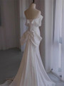 White Mermaid Bow Satin Strapless Wedding Dress