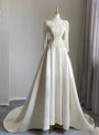 Ivory Satin Long Sleeve Lace Wedding Dress