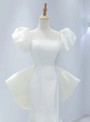 White Mermaid Satin Puff Sleeve Bow Wedding Dress 