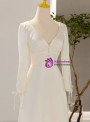 A-Line White Satin V-neck Backless Wedding Dress