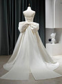 Ivort Satin Strapless Pleats Bow Wedding Dress