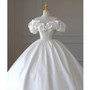 White Satin Off the Shoulder Pearls Beading Wedding Dress