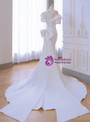 White Mermaid Satin Pleats Beading Wedding Dress With Bow