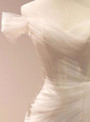 White Tulle Off the Shoulder Pleats Wedding Dress