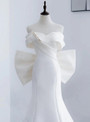 White Mermaid Satin Off the Shoulder Bow Wedding Dress