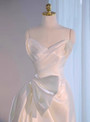 White Satin Strapless Pleats Split Bow Wedding Dress