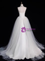 White Tulle Satin Spaghetti Straps Wedding Dress