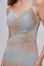 Gray Sheath Spaghetti Straps Pleats Prom Dress
