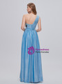 Blue One Shoulder Beading Pleats Split Prom Dress