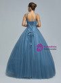 Blue Ball Gown Tulle Sequins Spaghetti Straps Prom Dress