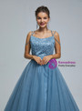 Blue Ball Gown Tulle Sequins Spaghetti Straps Prom Dress