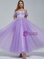 Lavender Tulle Off the Shoulder Appliques Prom Dress