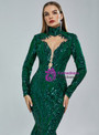 Green Mermaid High Neck Long Sleeve Prom Dress