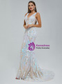 Colorful White Mermaid Sequins V-neck Prom Dress