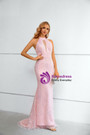 Pink Mermaid Sequins Halter Backless Prom Dress