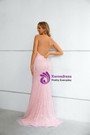 Pink Mermaid Sequins Halter Backless Prom Dress